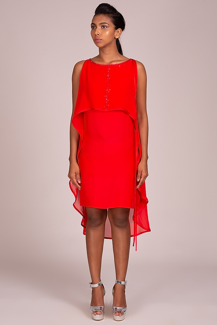 Orange Layered & Embroidered Dress by Wendell Rodricks at Pernia's Pop Up Shop