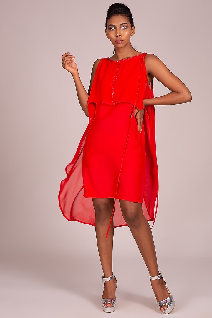 Orange Layered & Embroidered Dress by Wendell Rodricks at Pernia's Pop Up Shop