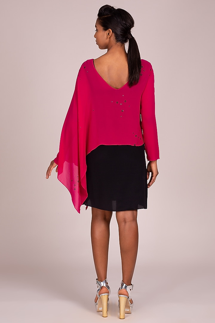 Fuchsia Embroidered Dress With Draped Sleeves by Wendell Rodricks at Pernia's Pop Up Shop