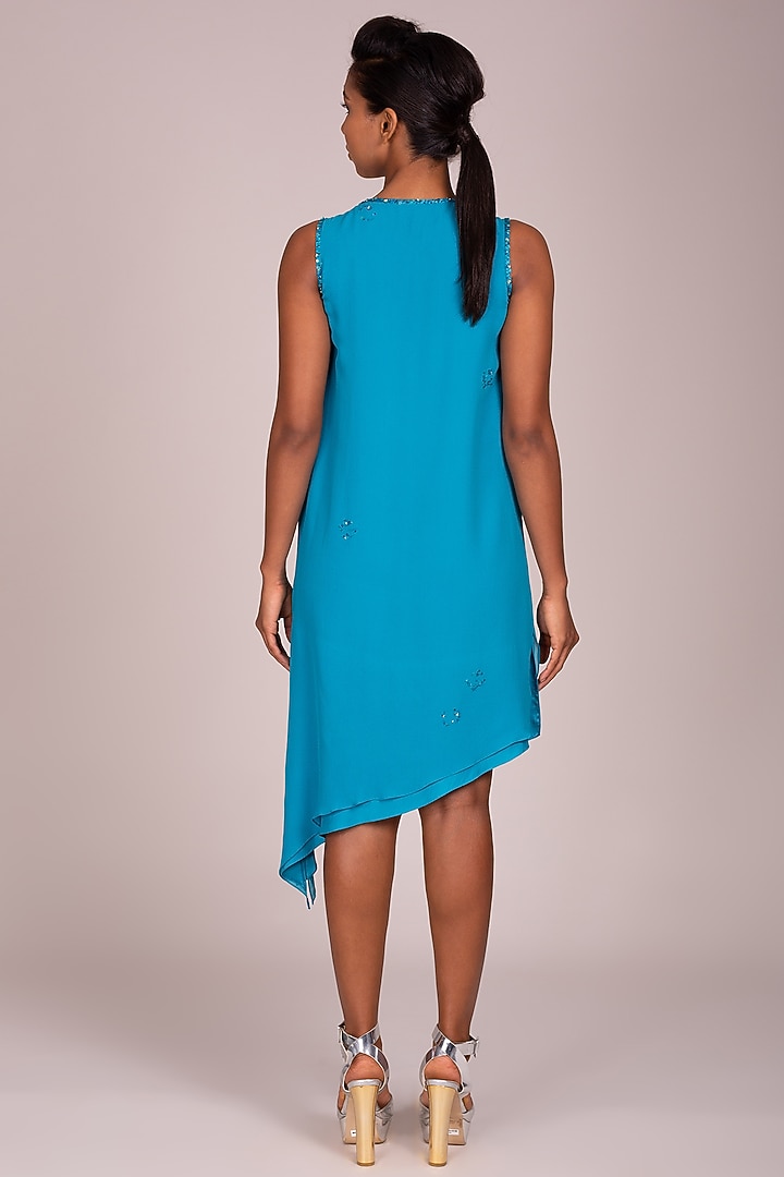 Turquoise Embroidered Sleeveless Dress by Wendell Rodricks at Pernia's Pop Up Shop