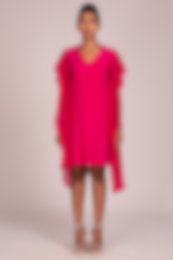Fuchsia Embroidered Shift Dress by Wendell Rodricks at Pernia's Pop Up Shop