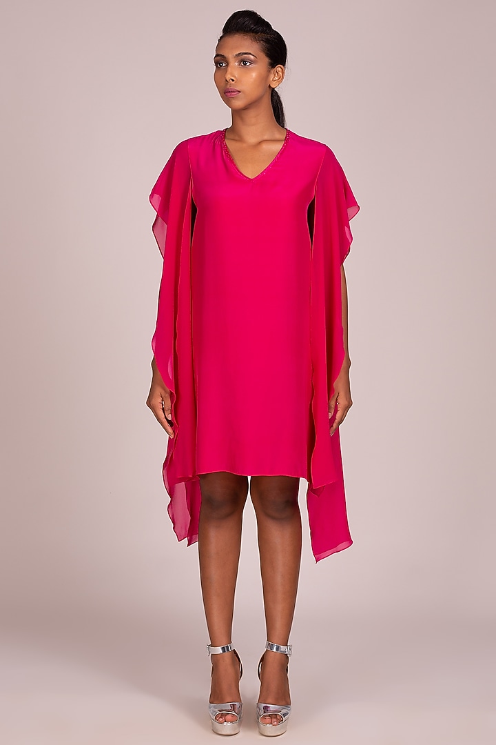 Fuchsia Embroidered Shift Dress by Wendell Rodricks at Pernia's Pop Up Shop