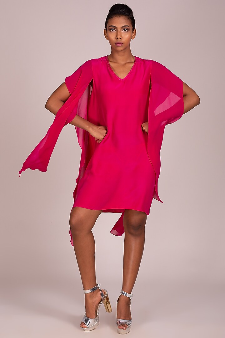 Fuchsia Embroidered Shift Dress by Wendell Rodricks at Pernia's Pop Up Shop