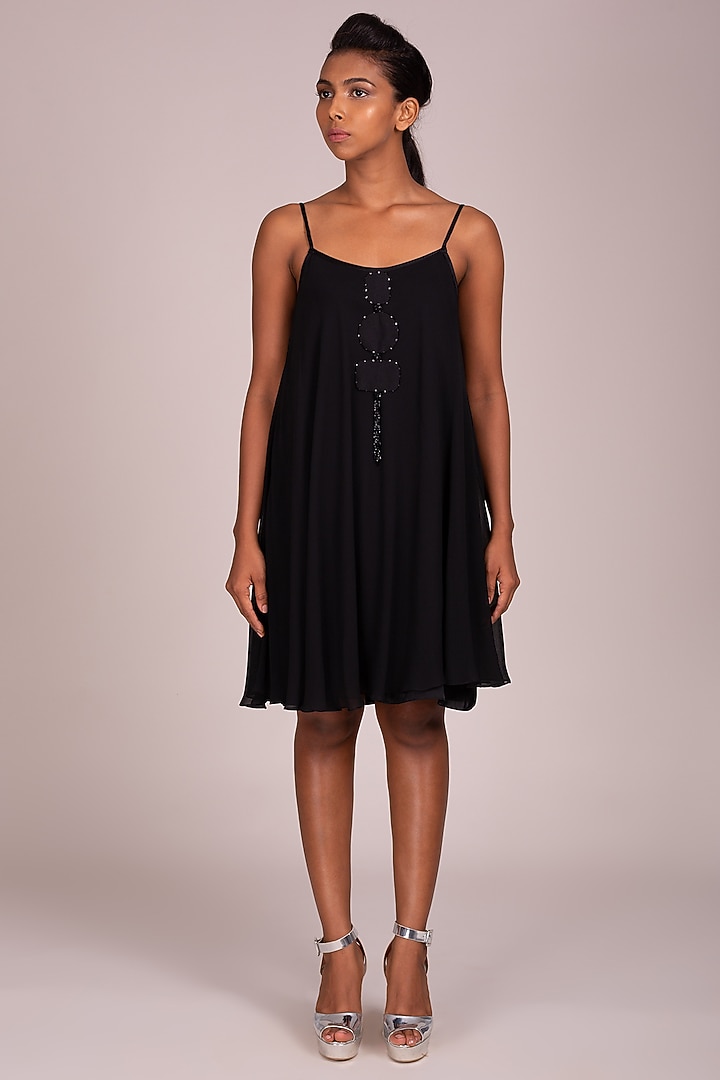 Black Embroidered Strappy Dress by Wendell Rodricks at Pernia's Pop Up Shop