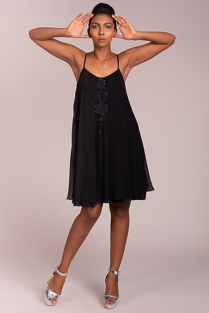Black Embroidered Strappy Dress by Wendell Rodricks at Pernia's Pop Up Shop