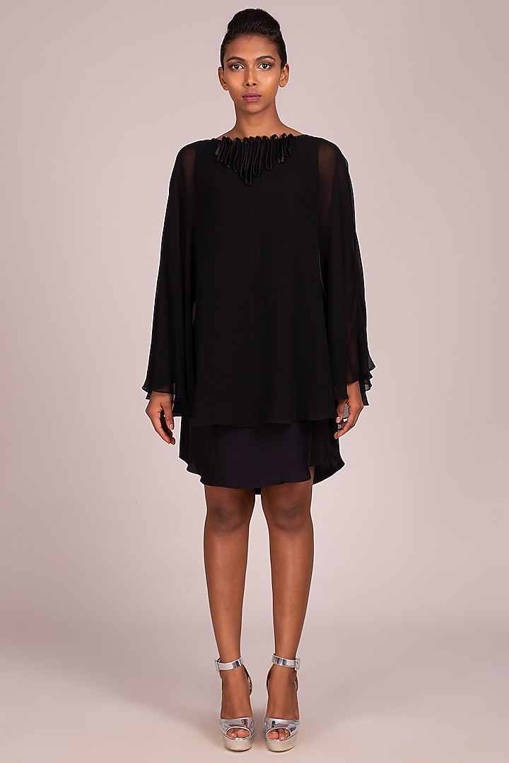 Black Cape-Style Layered Dress by Wendell Rodricks at Pernia's Pop Up Shop