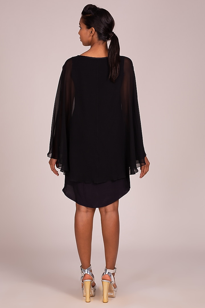Black Cape-Style Layered Dress by Wendell Rodricks at Pernia's Pop Up Shop