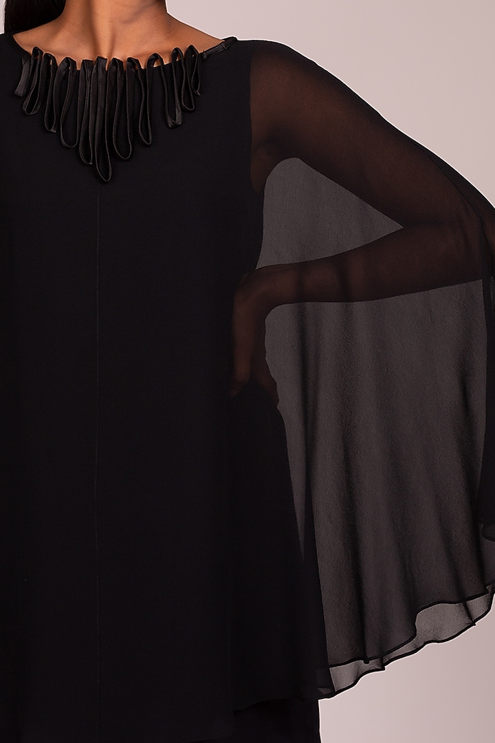 Black Cape-Style Layered Dress by Wendell Rodricks at Pernia's Pop Up Shop
