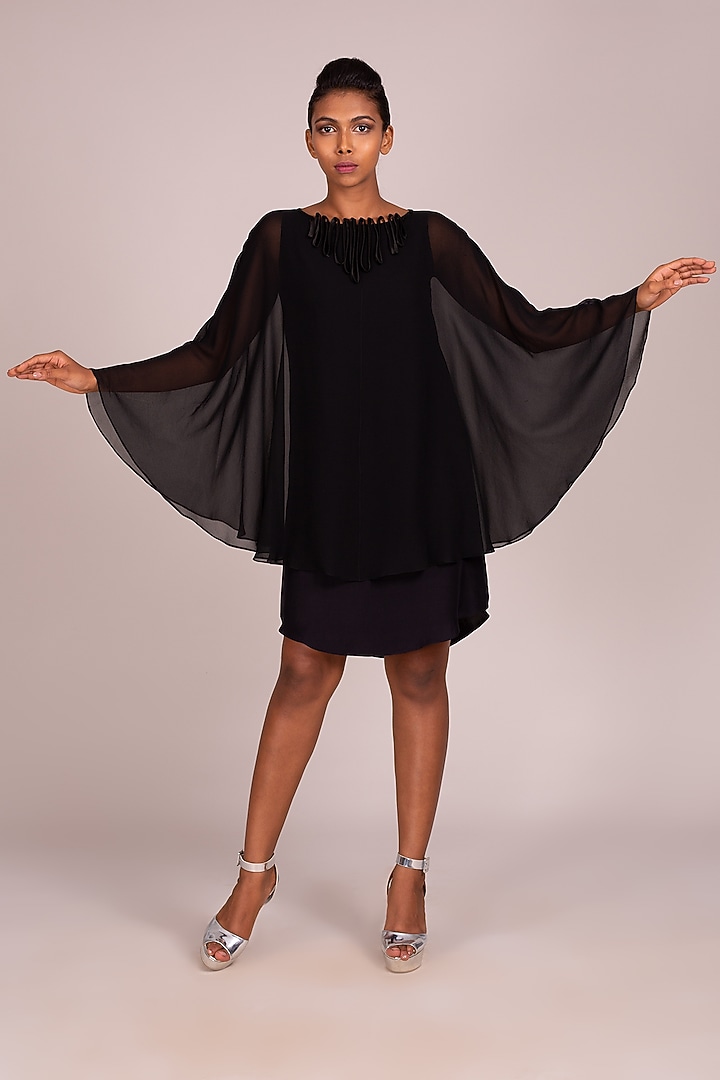 Black Cape-Style Layered Dress by Wendell Rodricks at Pernia's Pop Up Shop
