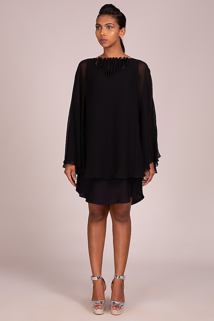 Black Cape-Style Layered Dress by Wendell Rodricks at Pernia's Pop Up Shop