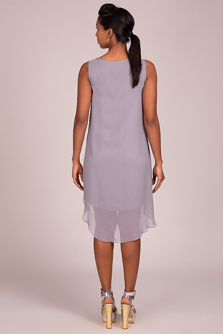 Dark Grey Embroidered Asymmetric Dress by Wendell Rodricks at Pernia's Pop Up Shop