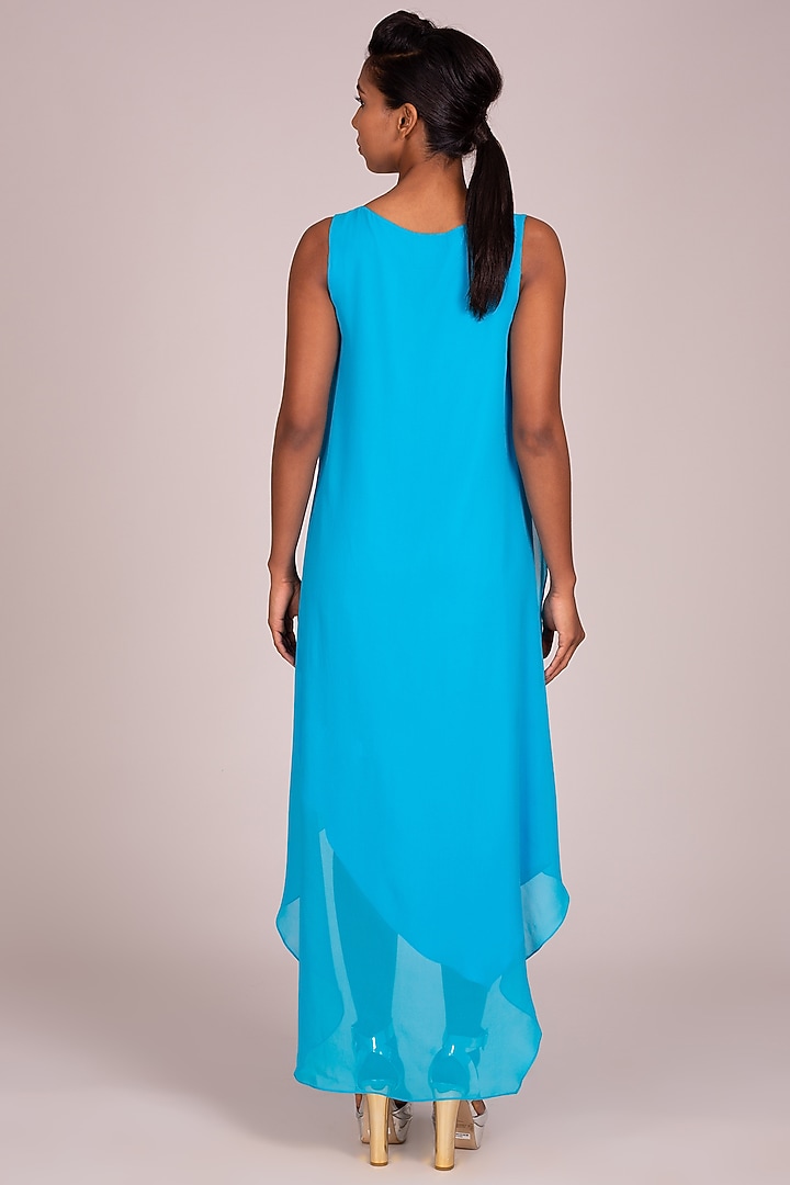 Turquoise Asymmetric Layered Dress by Wendell Rodricks at Pernia's Pop Up Shop