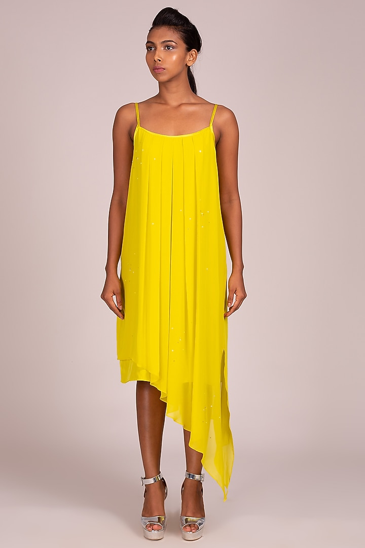 Yellow Asymmetric Strappy Dress by Wendell Rodricks at Pernia's Pop Up Shop