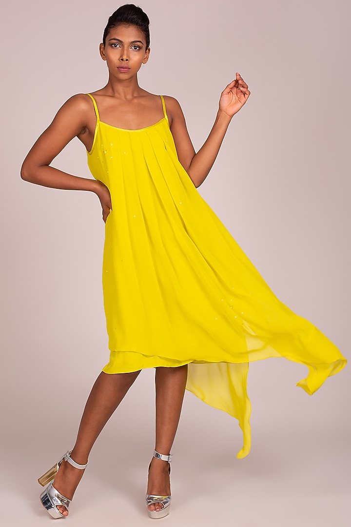 Yellow Asymmetric Strappy Dress by Wendell Rodricks at Pernia's Pop Up Shop