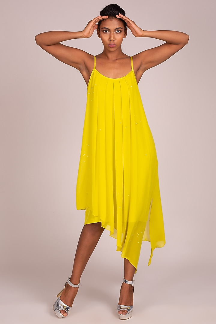 Yellow Asymmetric Strappy Dress by Wendell Rodricks at Pernia's Pop Up Shop