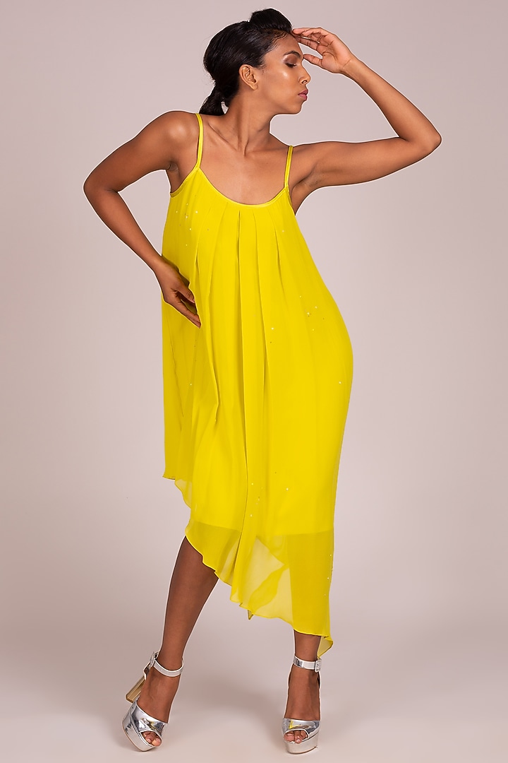 Yellow Asymmetric Strappy Dress by Wendell Rodricks at Pernia's Pop Up Shop