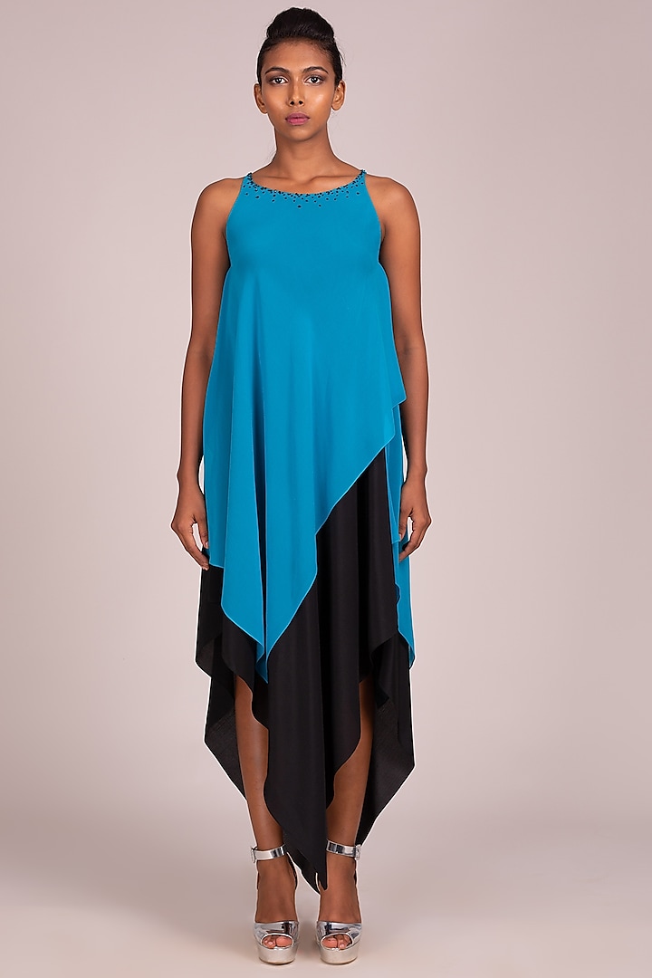 Turquoise Asymmetric Bias-Cut Dress by Wendell Rodricks at Pernia's Pop Up Shop