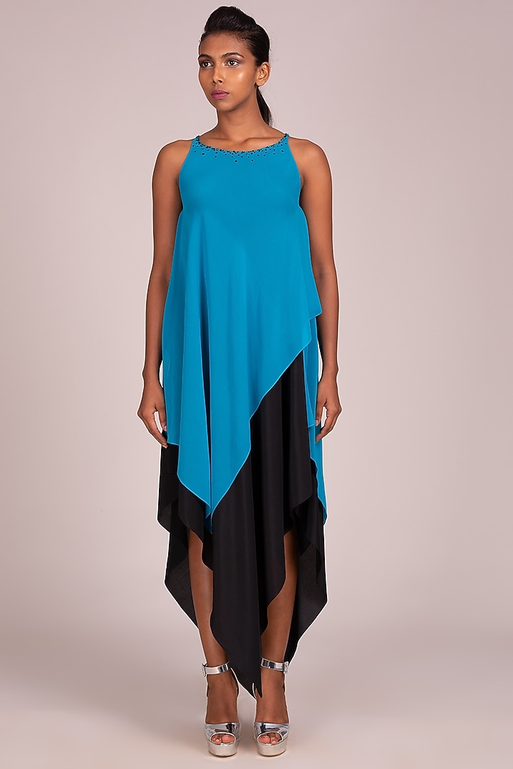 Turquoise Asymmetric Bias-Cut Dress by Wendell Rodricks at Pernia's Pop Up Shop