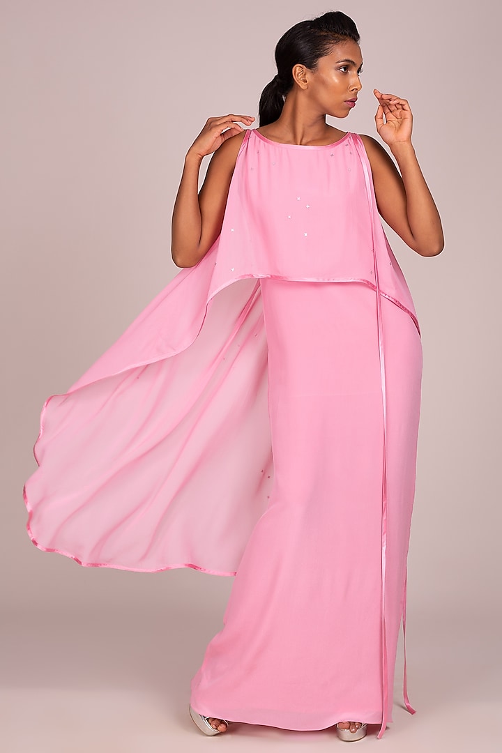 Pink Layered Sleeveless Dress by Wendell Rodricks