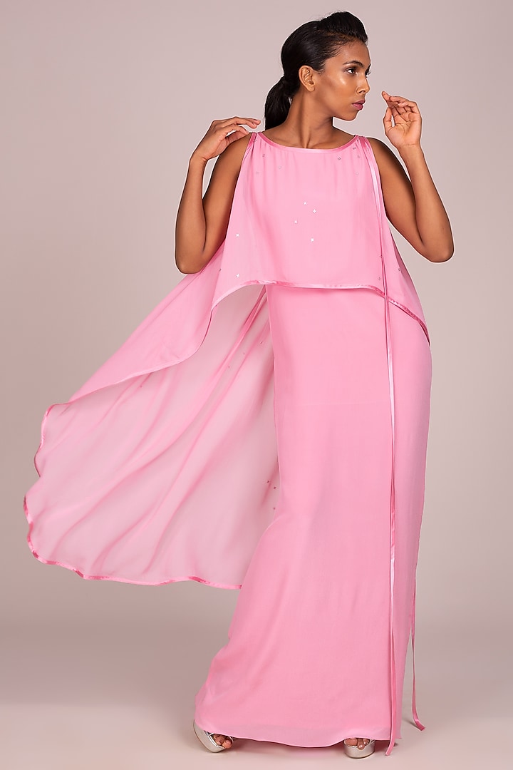 Pink Layered Sleeveless Dress by Wendell Rodricks at Pernia's Pop Up Shop