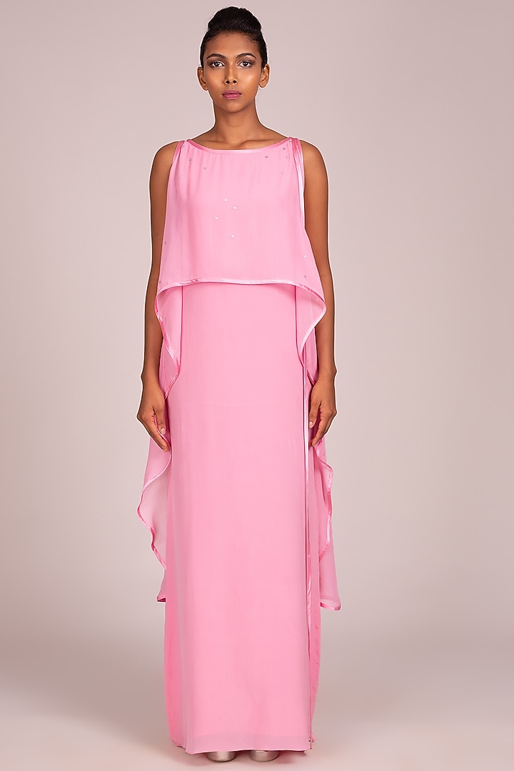Pink Layered Sleeveless Dress by Wendell Rodricks at Pernia's Pop Up Shop