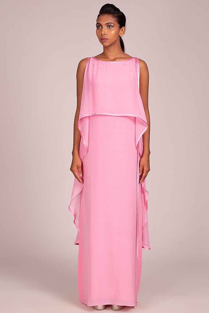 Pink Layered Sleeveless Dress by Wendell Rodricks at Pernia's Pop Up Shop