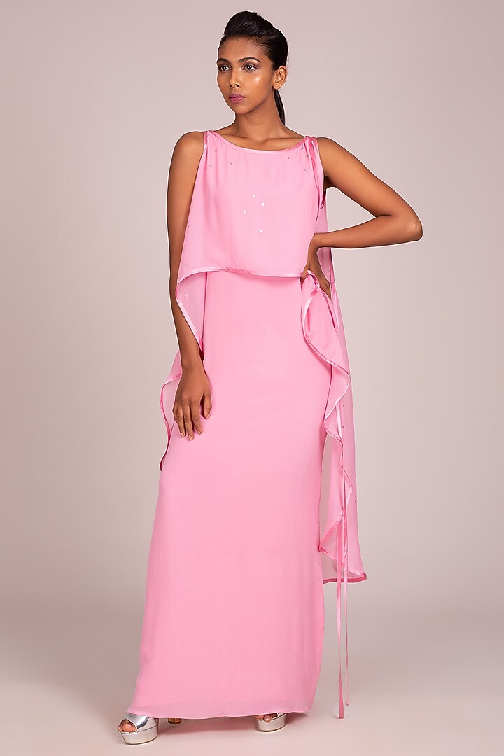 Pink Layered Sleeveless Dress by Wendell Rodricks at Pernia's Pop Up Shop