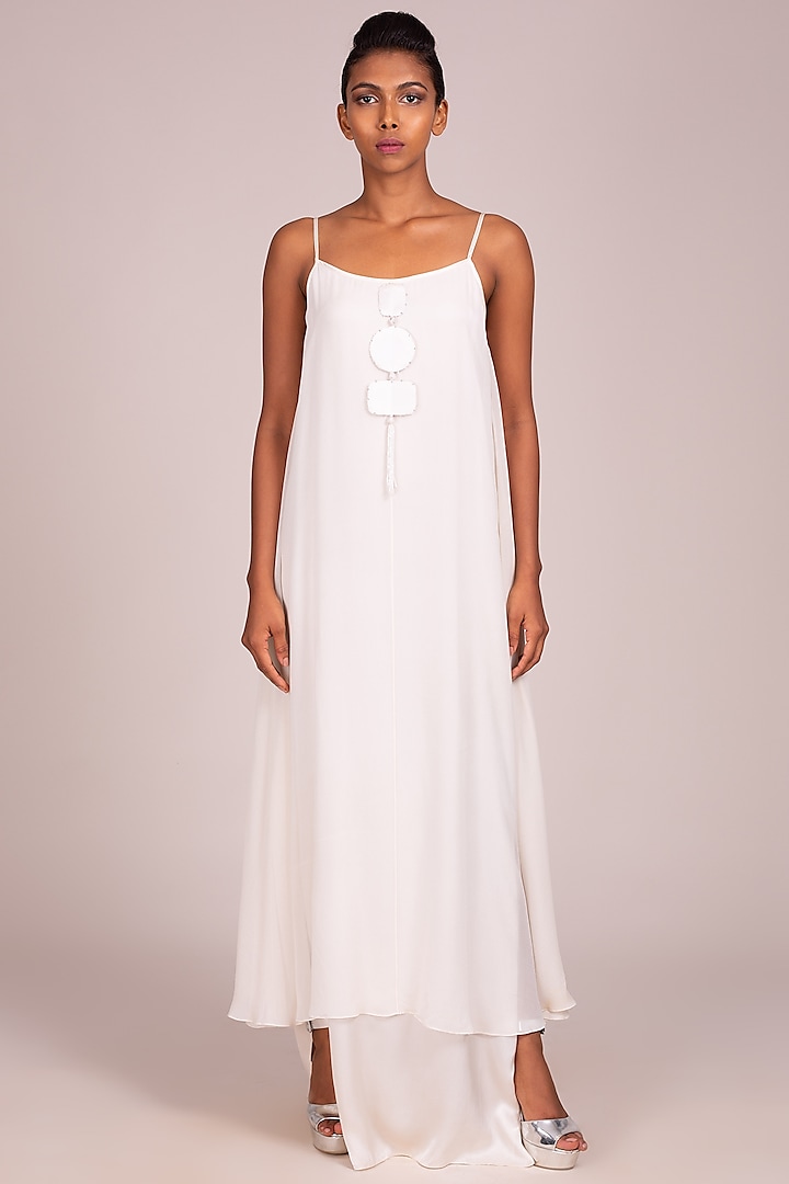 White Layered Strappy Gown by Wendell Rodricks