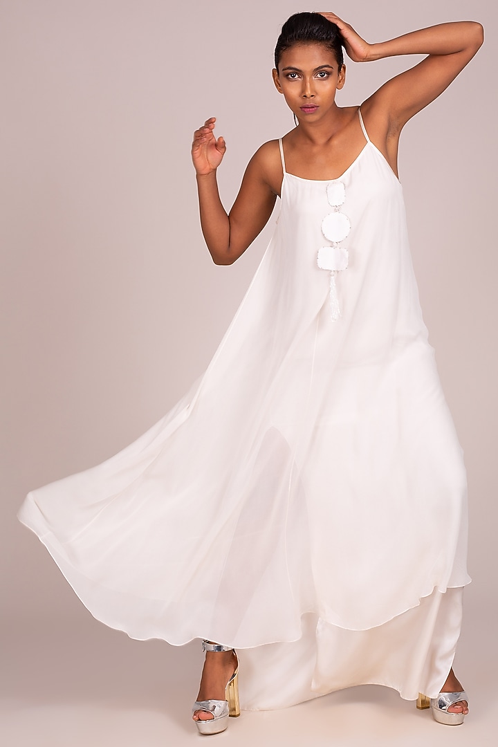 White Layered Strappy Gown by Wendell Rodricks at Pernia's Pop Up Shop