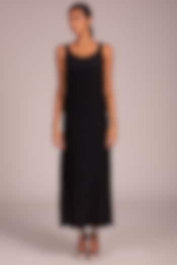 Black Satin Sleeveless Dress by Wendell Rodricks