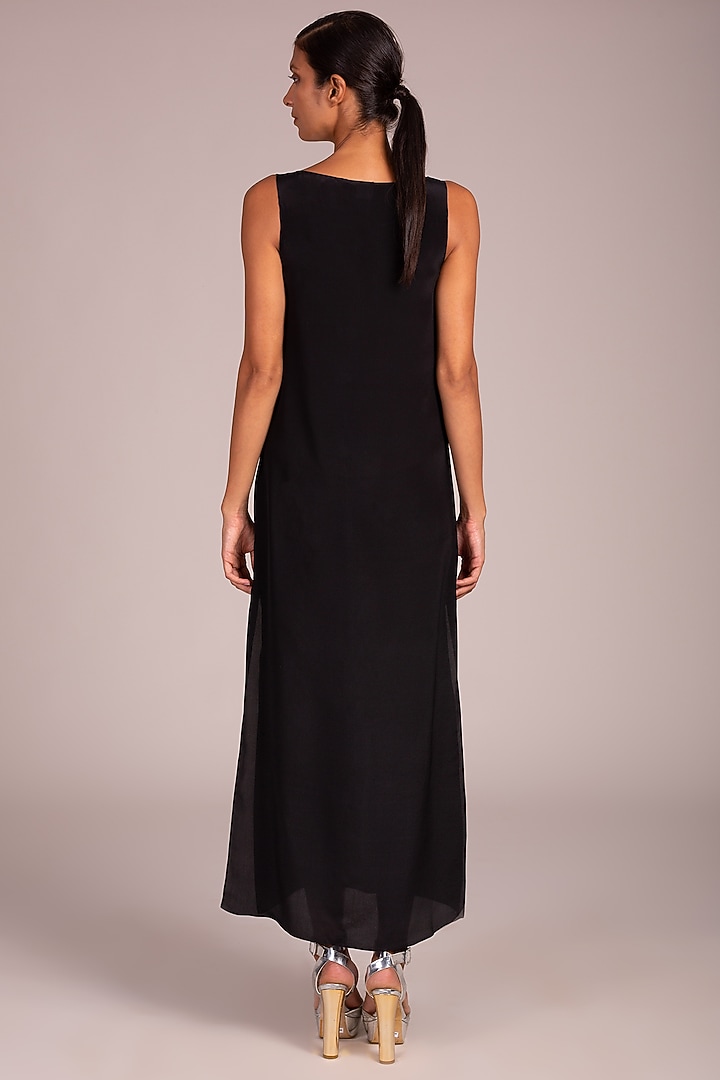 Black Satin Sleeveless Dress by Wendell Rodricks at Pernia's Pop Up Shop