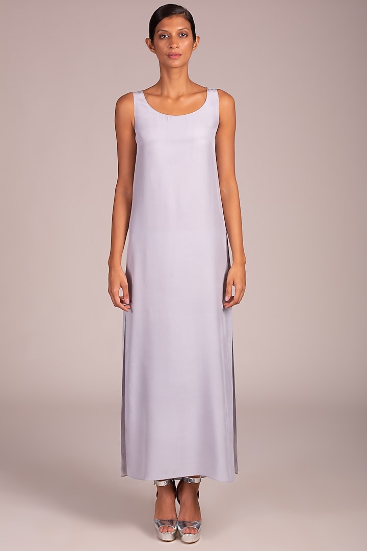 Light Grey Sleeveless Gown With Side Slits by Wendell Rodricks