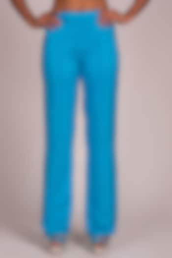 Turquoise Layered Palazzo Pants by Wendell Rodricks at Pernia's Pop Up Shop