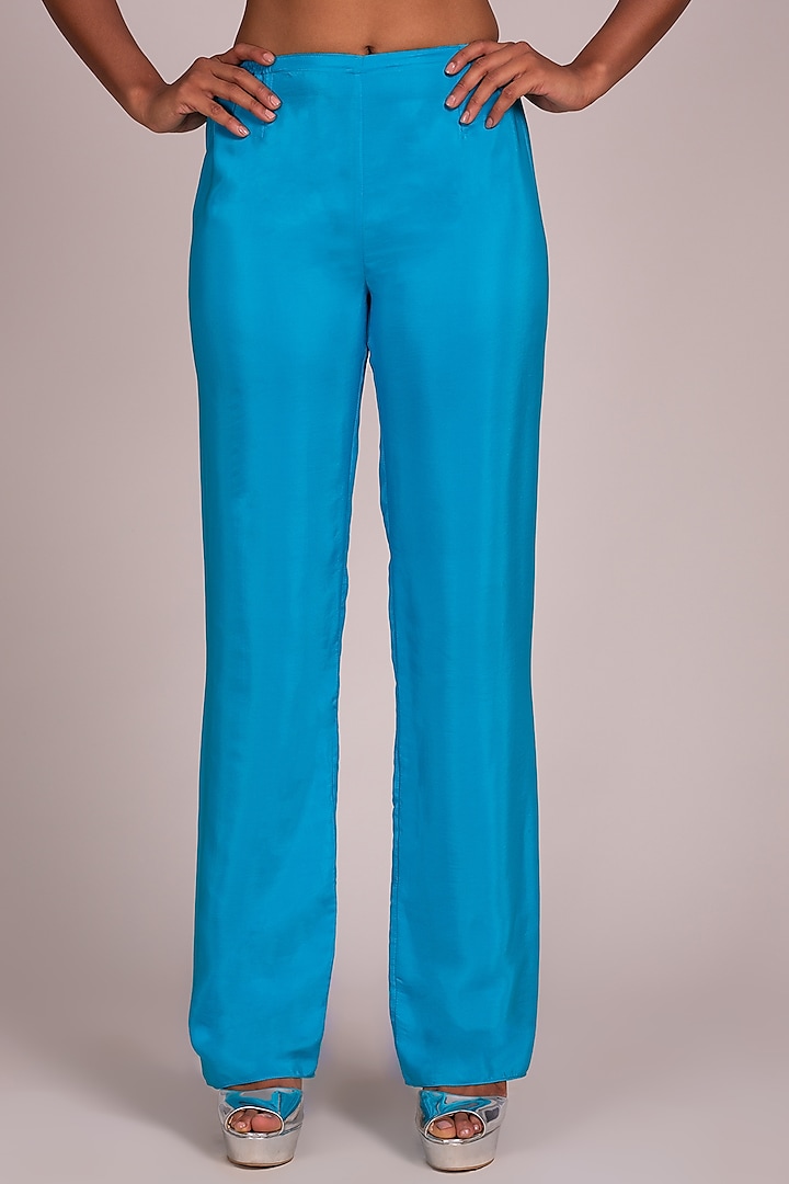 Turquoise Layered Palazzo Pants by Wendell Rodricks at Pernia's Pop Up Shop