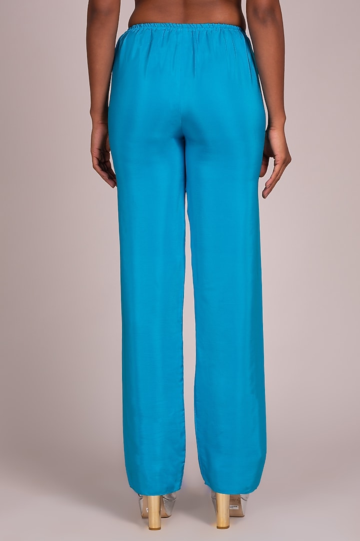 Turquoise Layered Palazzo Pants by Wendell Rodricks at Pernia's Pop Up Shop