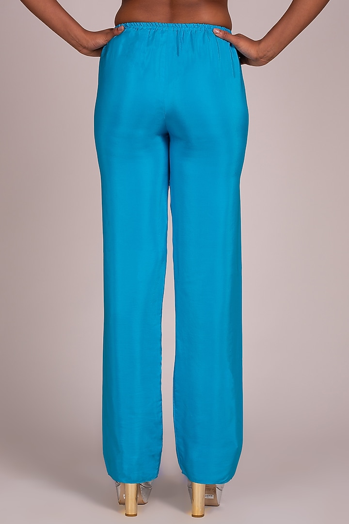 Turquoise Layered Palazzo Pants by Wendell Rodricks at Pernia's Pop Up Shop