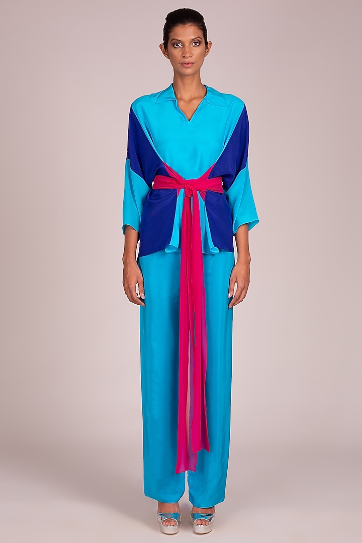Turquoise Square Cut Top by Wendell Rodricks at Pernia's Pop Up Shop