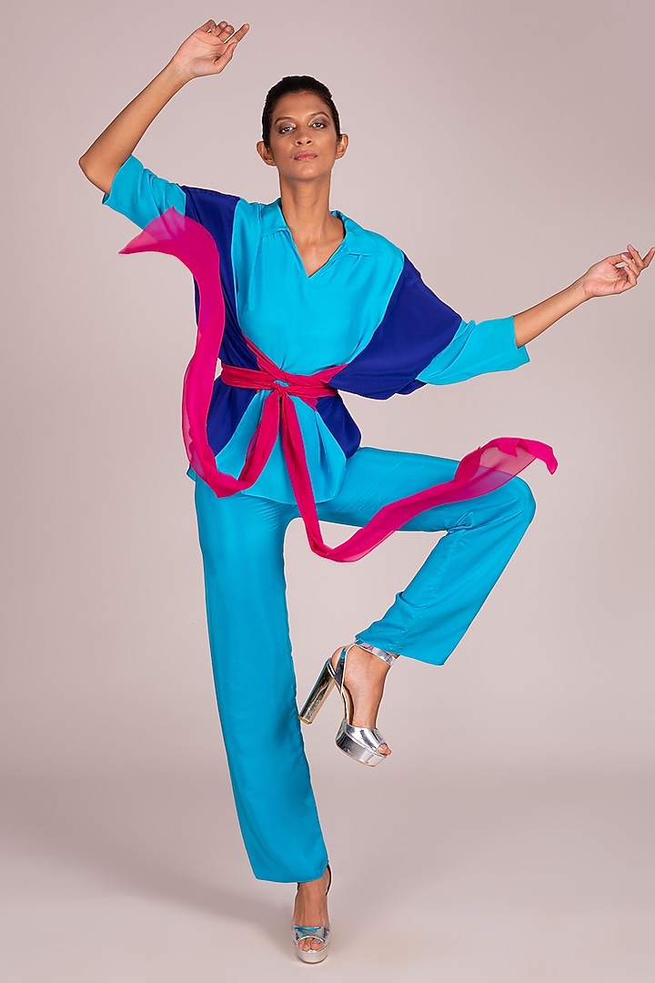 Turquoise Square Cut Top by Wendell Rodricks at Pernia's Pop Up Shop