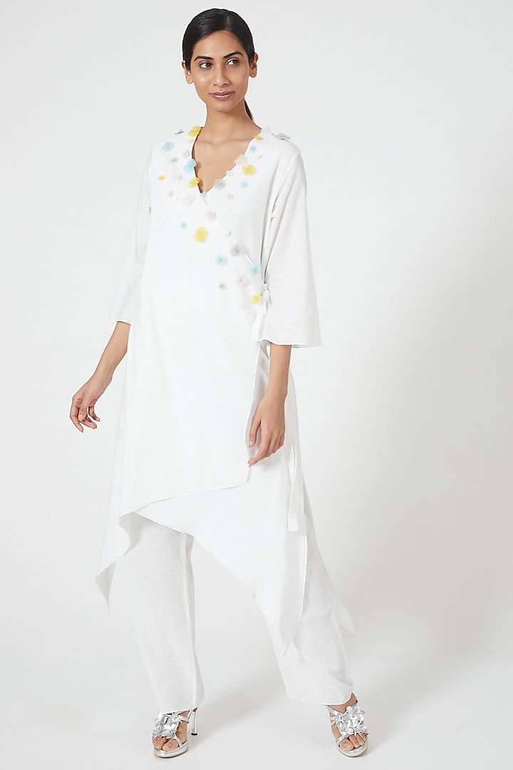 Ivory Cotton Wrap Tunic Set by Wendell Rodricks at Pernia's Pop Up Shop