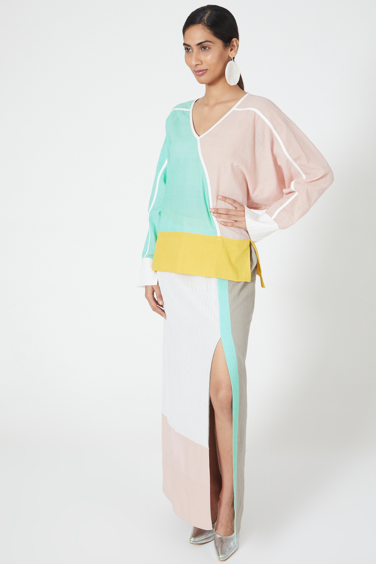 Multi-Colored Color Blocked Skirt Set by Wendell Rodricks at Pernia's Pop Up Shop