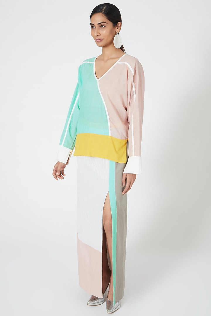 Multi-Colored Color Blocked Skirt Set by Wendell Rodricks at Pernia's Pop Up Shop