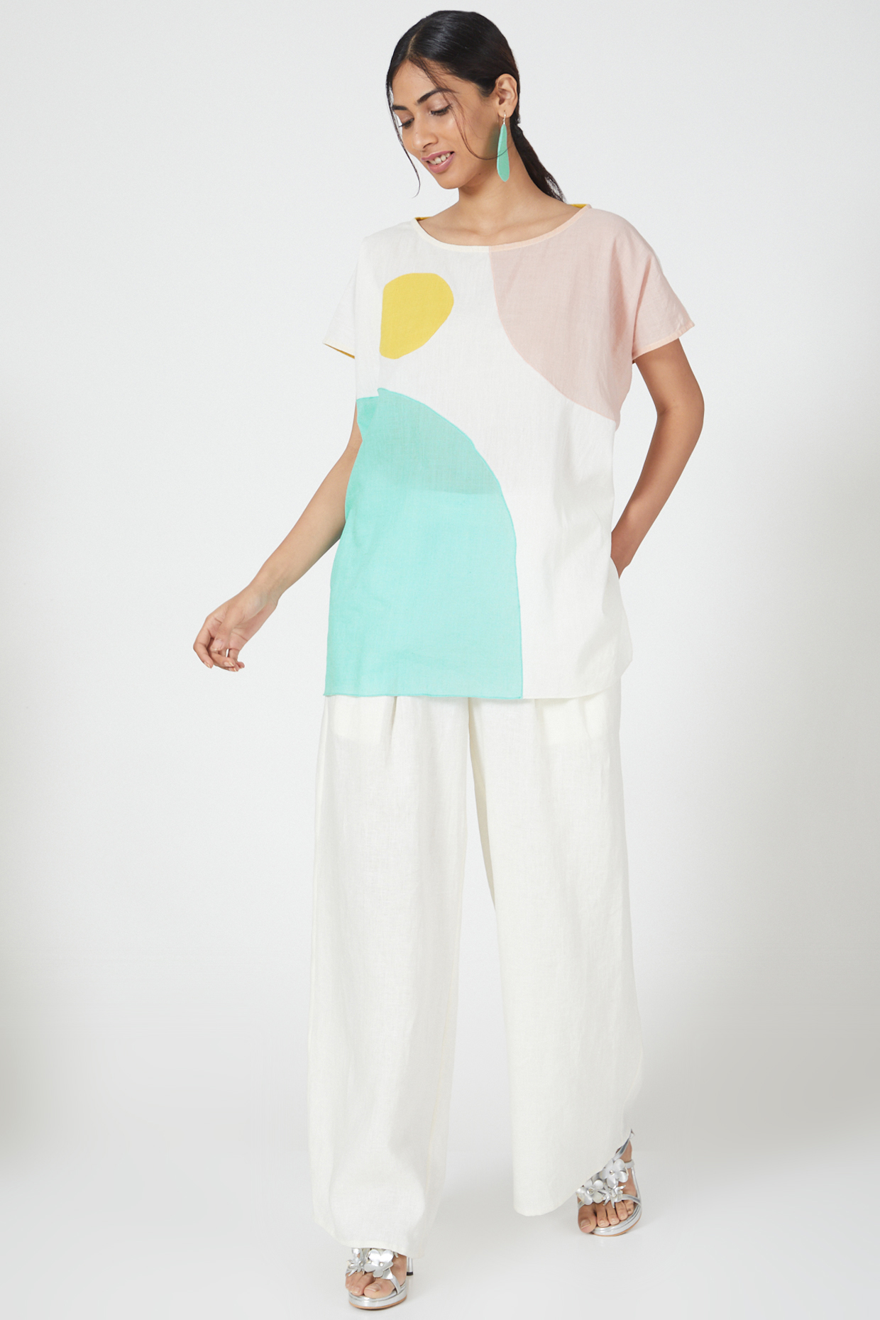 Multi-Colored Cotton Color-Block Co-Ord Set by Wendell Rodricks at Pernia's Pop Up Shop