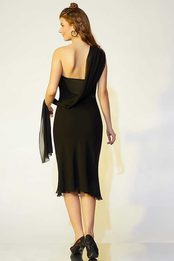 Black Off-Shoulder Dress With Attached Stole