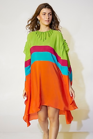 Neon Green & Orange High-Low Kaftan by Wendell Rodricks