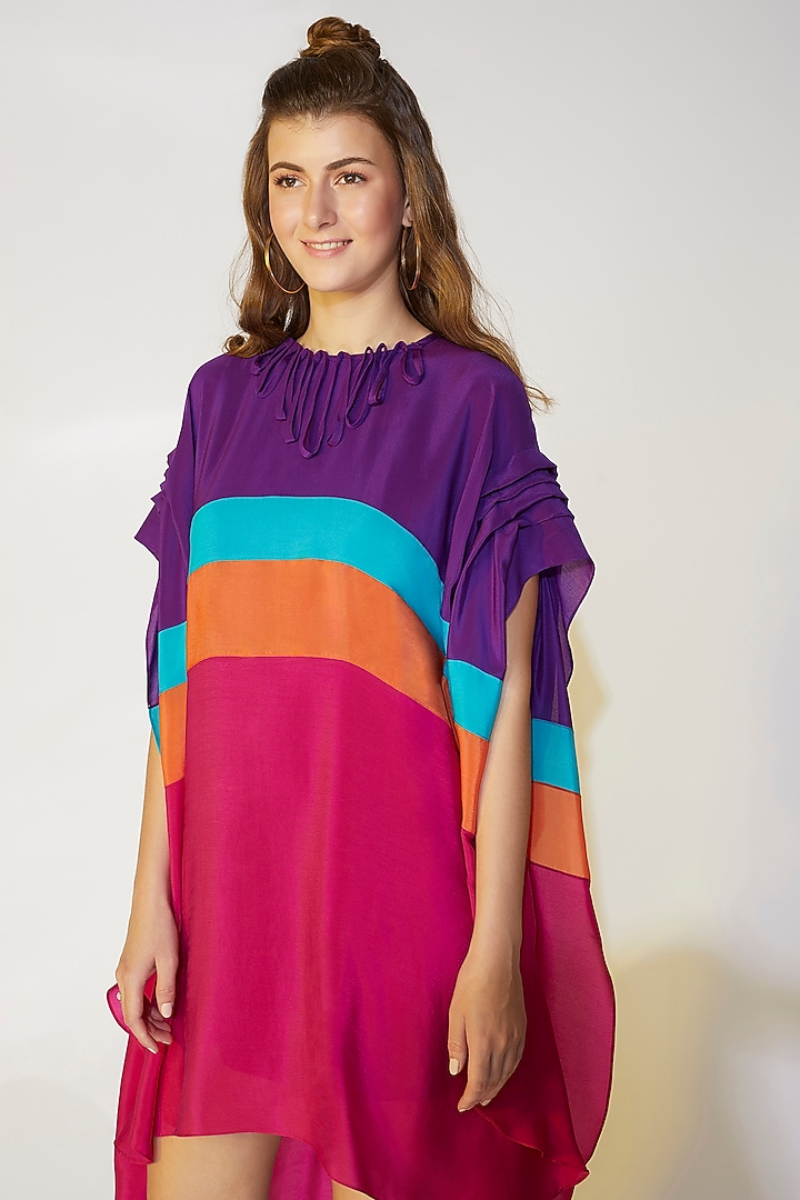 Purple & Fuchsia High-Low Kaftan by Wendell Rodricks at Pernia's Pop Up Shop