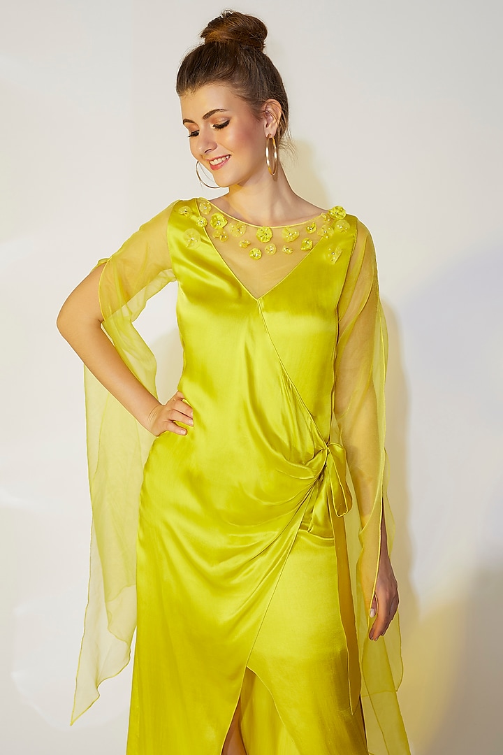 Lime-Yellow Wrap Tie-Up Gown by Wendell Rodricks at Pernia's Pop Up Shop