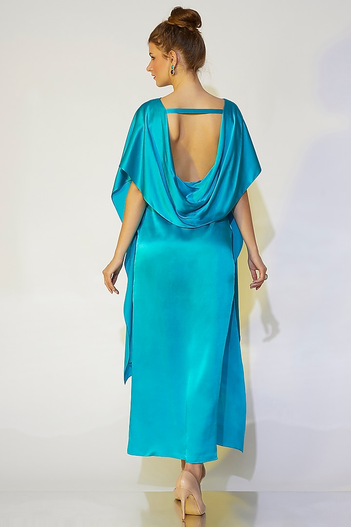 Turquoise Cowl Back Gown by Wendell Rodricks at Pernia's Pop Up Shop