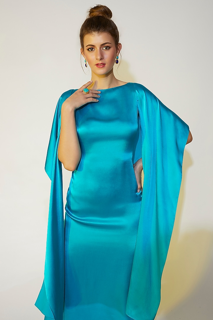 Turquoise Cowl Back Gown by Wendell Rodricks at Pernia's Pop Up Shop