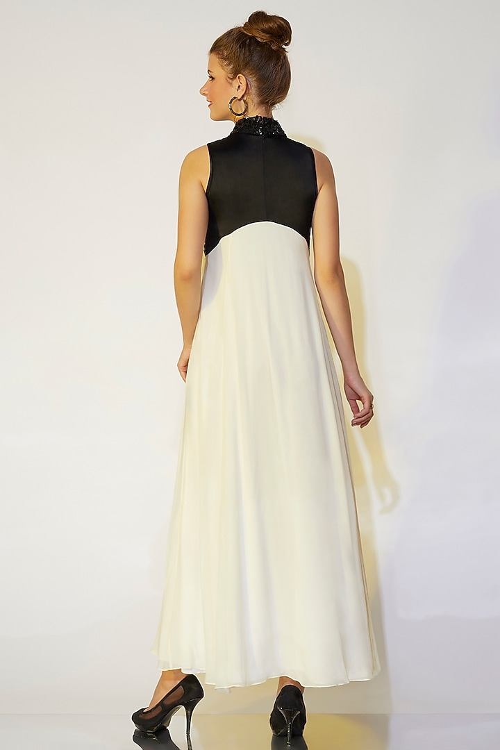 Ivory & Black Hand Embroidered Gown by Wendell Rodricks at Pernia's Pop Up Shop