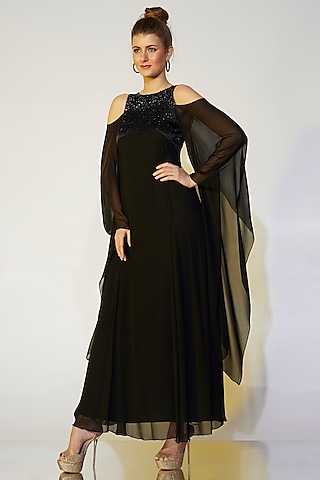 Black Hand Embroidered Gown by Wendell Rodricks